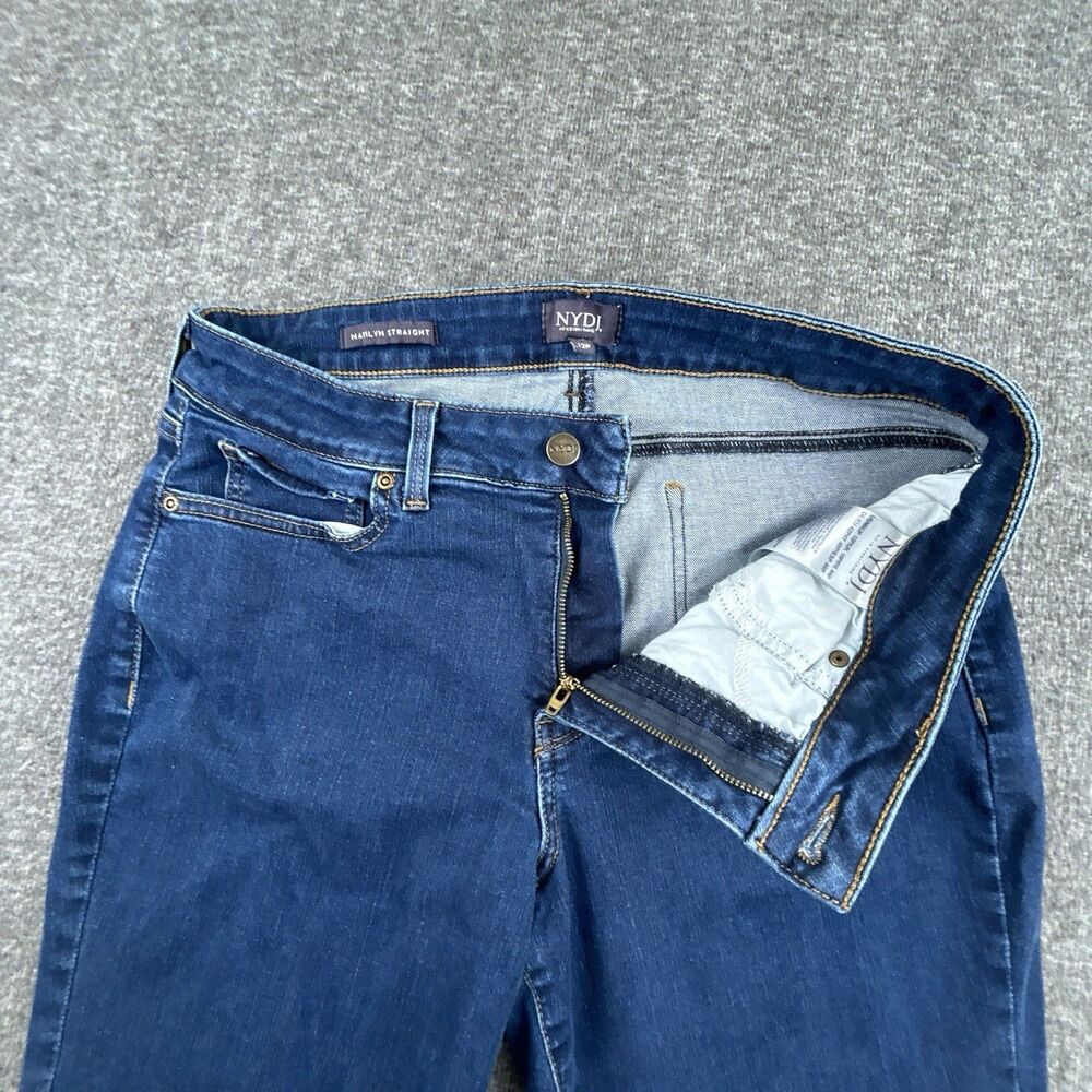 NYDJ Marilyn Straight Leg Dark Blue Denim Jeans Womens Size 12 Petite 31x31 Lift - Picture 3 of 12